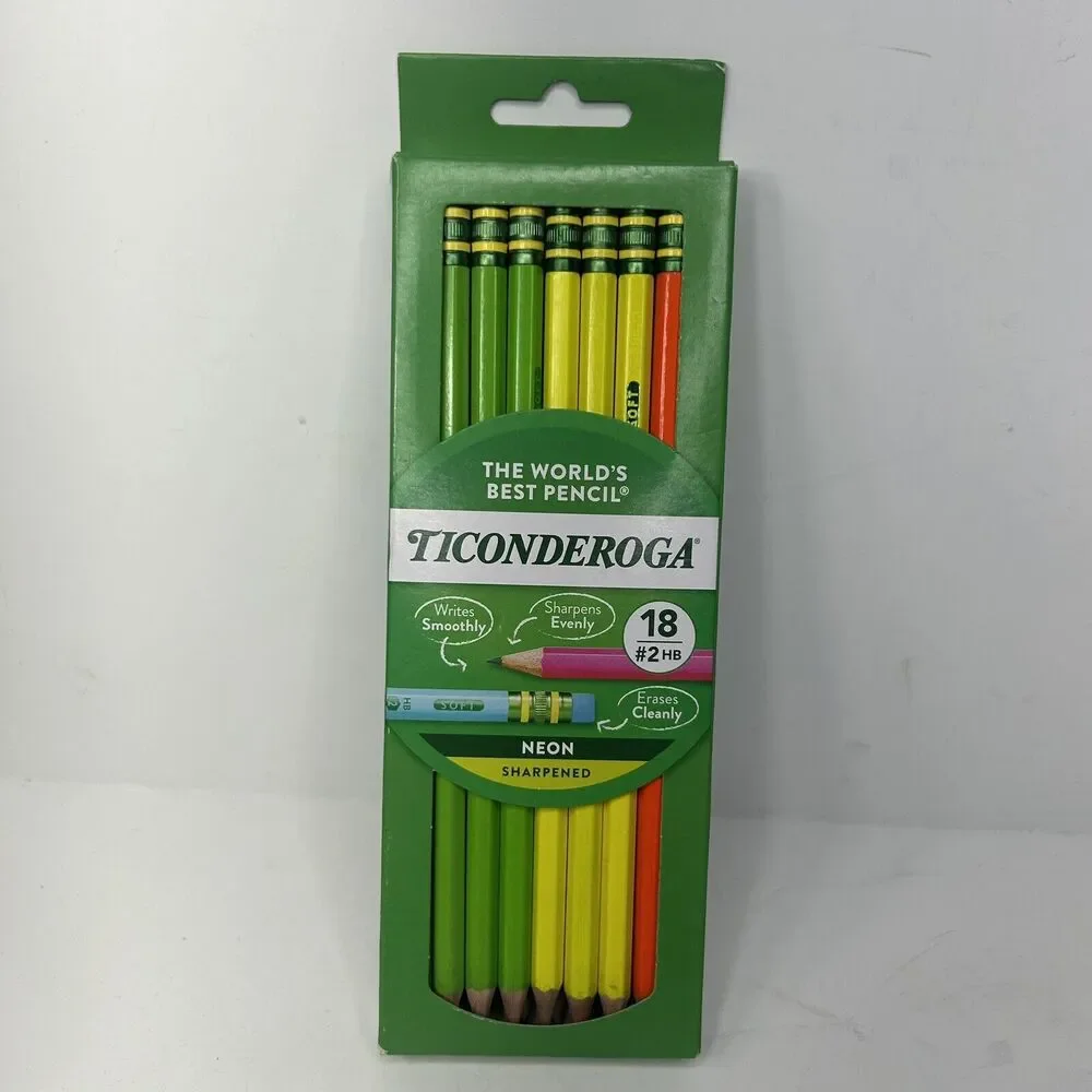Ticonderoga 18 Ct. Neon Color Standard Wood #2 HB  Pencils Pre-Sharpened Eraser
